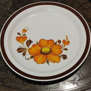 Vintage Floral Plate with Orange and Brown Design